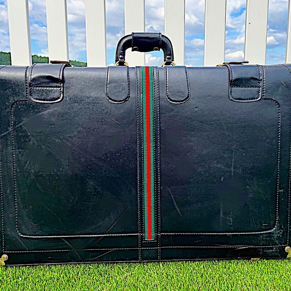 Authentic Vintage Gucci Rare AF Black Leather Web Giant Trunk w/ Wheels - Picture 3 of 8